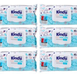 Chusteczki mokre Kindii PURE 99% WATER DLA DZIECI 0m+ 6 opakowań 360 sztuk